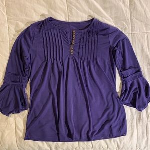 Empire Seaming Purple Blouse with 1/4 Button Front